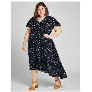 NWOT- Lane Bryant Flutter Sleeve Fit & Flare Navy & White Polka Dot Dress